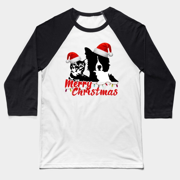 Merry Christmas Cat and Dog Lovers with Santa Claus Hat Baseball T-Shirt by dnlribeiro88